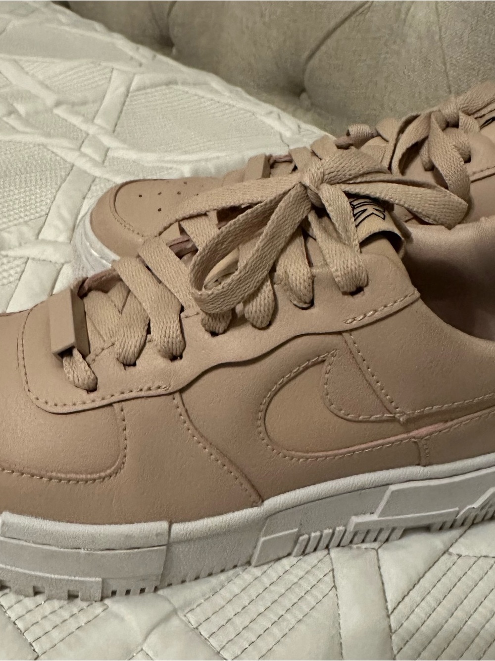 Nike Air Force One Blush Beige Platform Sneakers - Picture 2 of 9